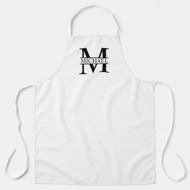 Black and White Personalized Monogram and Name Apron (Front)