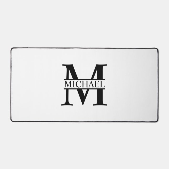 Black and White Personalized Monogram and Name Desk Mat (Front)