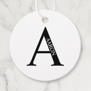 Black and White Personalized Monogram and Name Fav Favour Tags