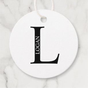Black and White Personalized Monogram and Name Fav Favour Tags