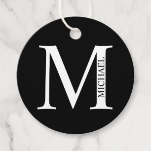 Black and White Personalized Monogram and Name Fav Favour Tags