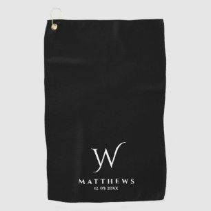 Black and white Personalized Monogram and Name  Golf Towel