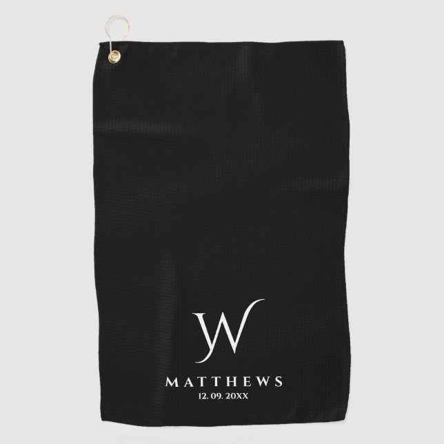 Black and white Personalized Monogram and Name  Golf Towel (Front)