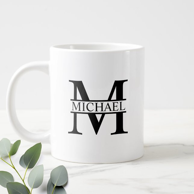 Black and White Personalized Monogram and Name Large Coffee Mug (Creator Uploaded)