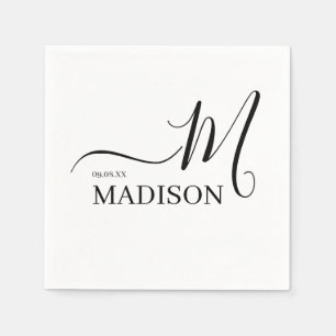 Black and White Personalized Monogram and Name Napkin