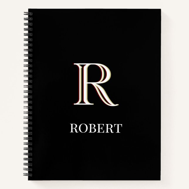 Black and White Personalized Monogram and Name  Notebook (Front)