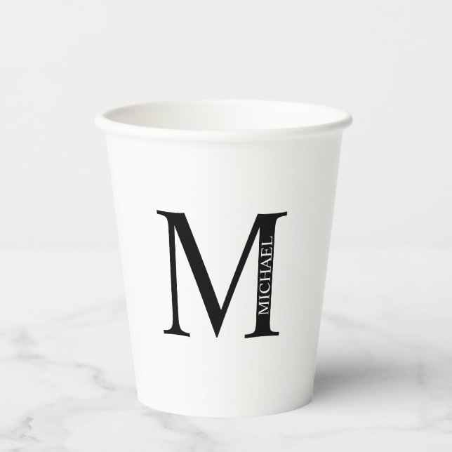 Black and White Personalized Monogram and Name Pap Paper Cups (Front)