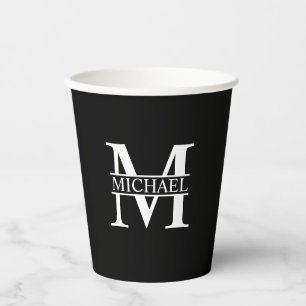 Black and White Personalized Monogram and Name Pap Paper Cups