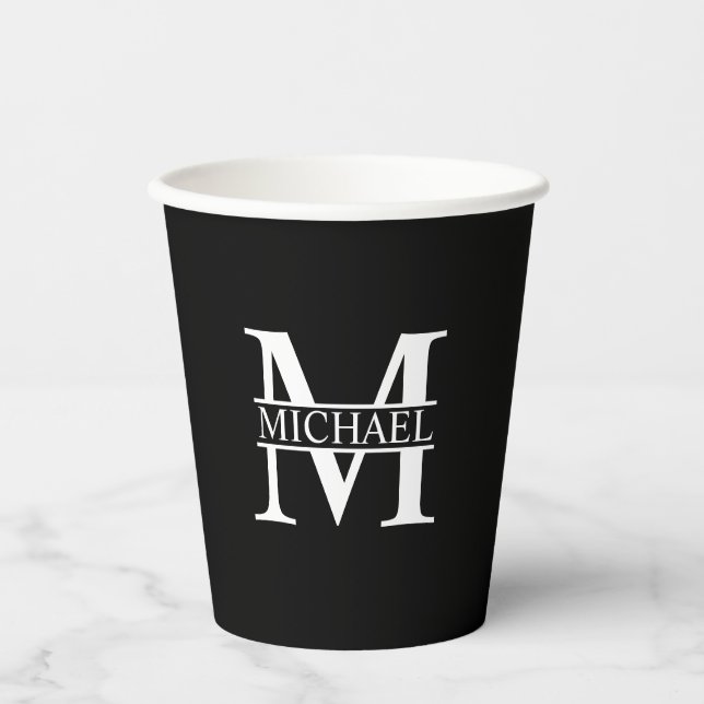 Black and White Personalized Monogram and Name Pap Paper Cups (Front)