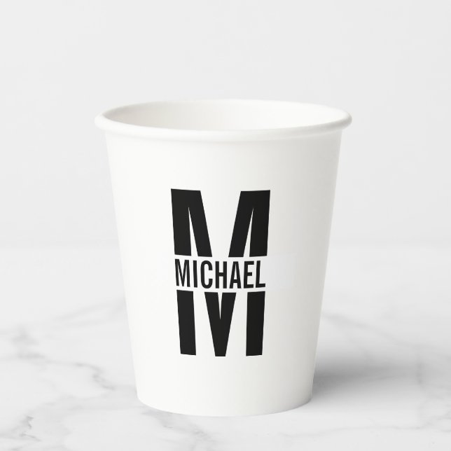 Black and White Personalized Monogram and Name Pap Paper Cups (Front)