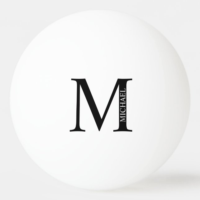 Black and White Personalized Monogram and Name Ping Pong Ball (Front)
