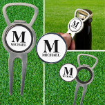 Black and White Personalized Monogram Divot Tool<br><div class="desc">Monogram and name create your golf equipment template in simple black and white. You can change the background and text colours by selecting the customize option. It can be a special gift for the best dad ever,  or a wonderful grandpa.</div>