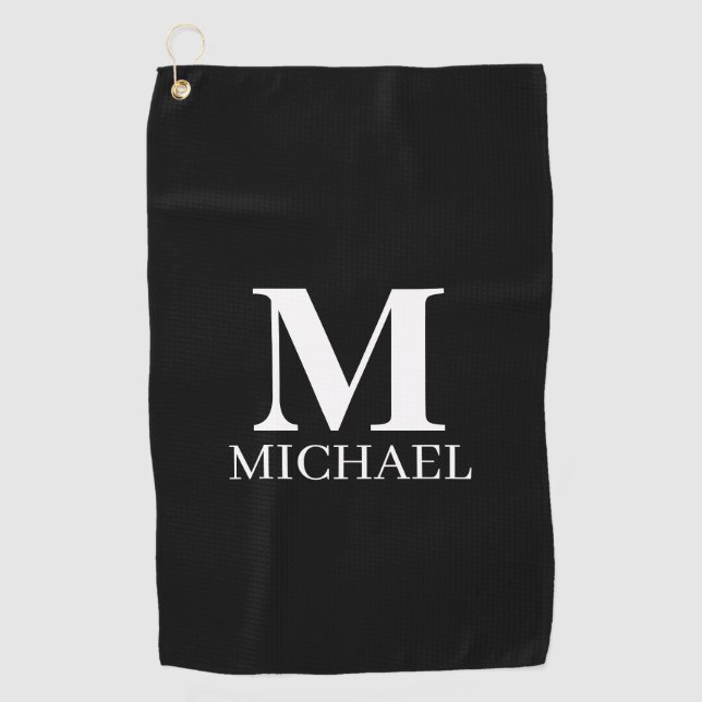 Black and White Personalized Monogram Golf Towel (Front)