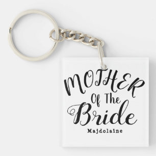 Black and white Personalized mother of the bride B Keychain