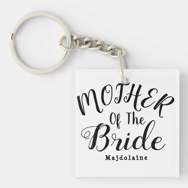 Black and white Personalized mother of the bride B Keychain (Front)