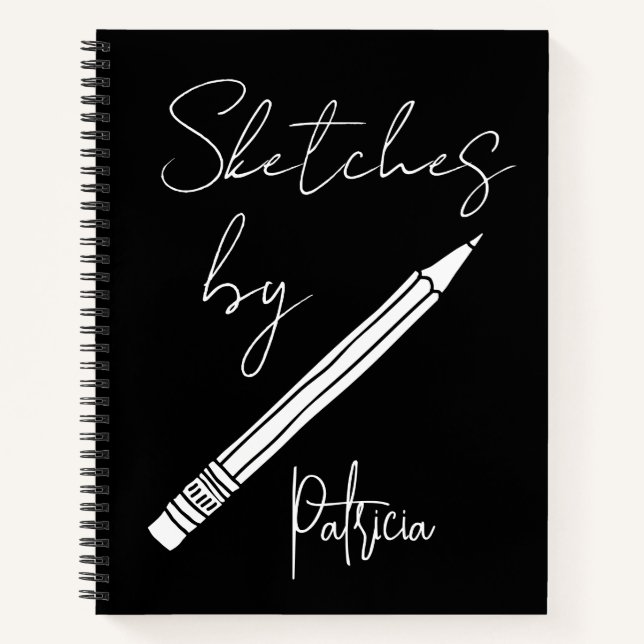 Black And White Personalized Name Artist Sketch Notebook (Front)