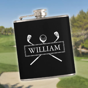 Black And White Personalized Name Clubs And Ball Hip Flask