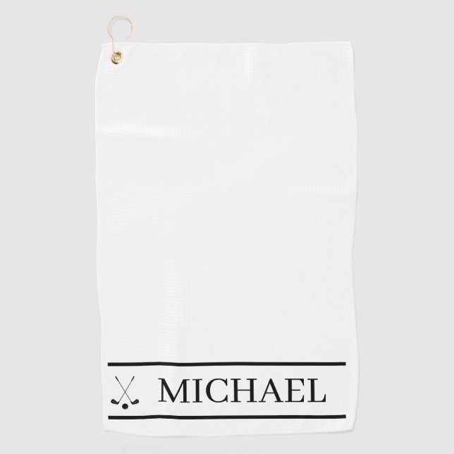 Black And White Personalized Name Golf Towel (Front)