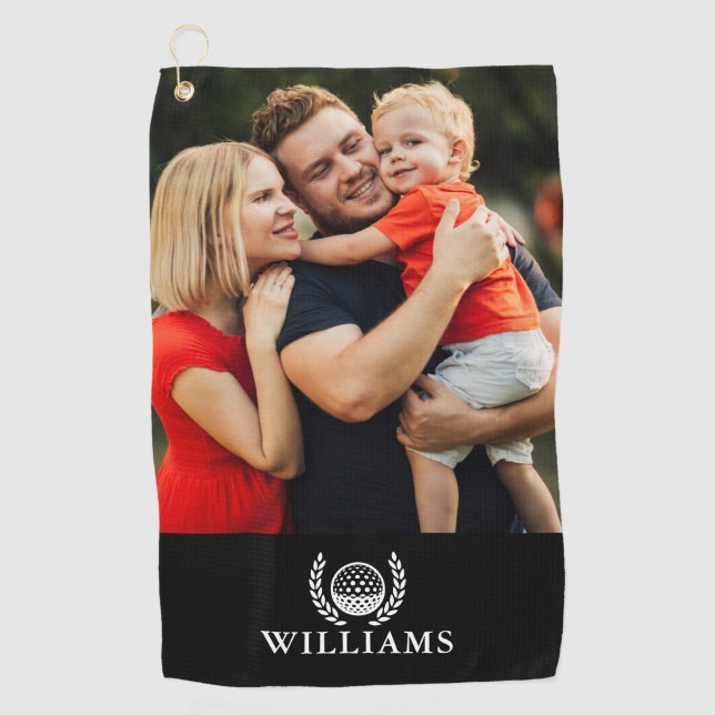 Black And White Personalized Name Monogram Photo Golf Towel (Front)