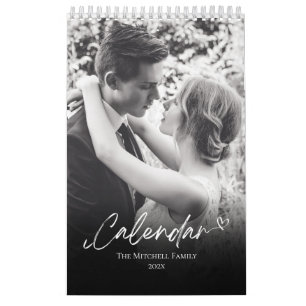 Black and white personalized Photo name new year Calendar