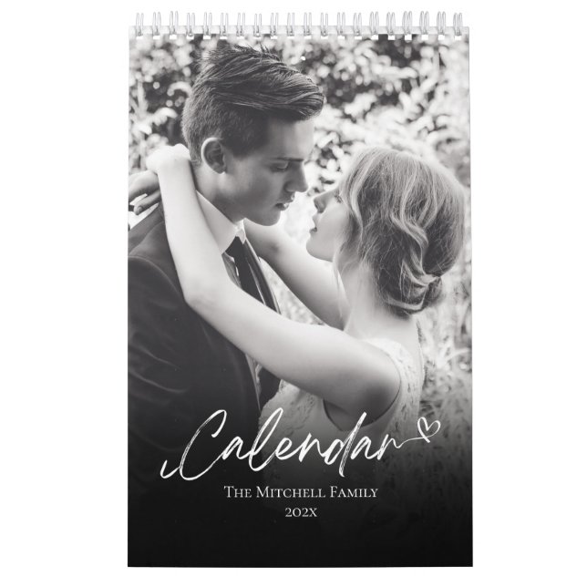 Black and white personalized Photo name new year Calendar (Cover)