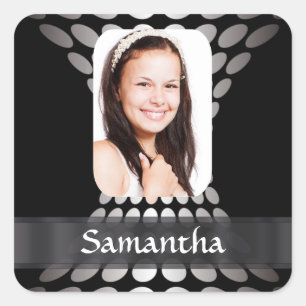 Black and white personalized photo templates square sticker