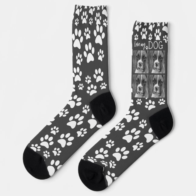 Black and White Personalized Socks - Pet Picture (Left)