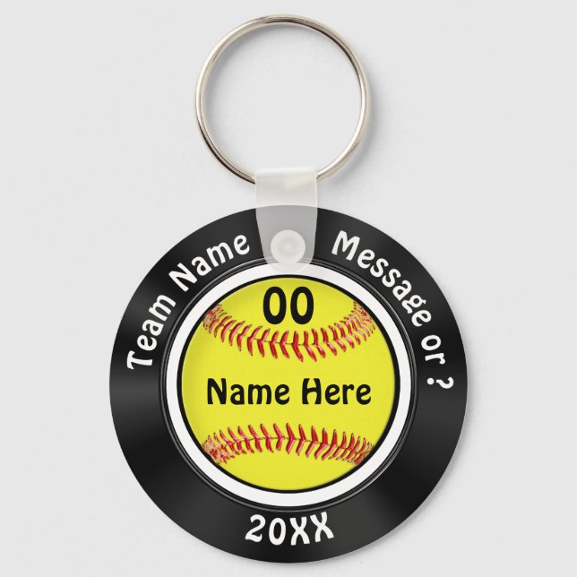 Black and White Personalized Softball Party Favors Keychain (Front)