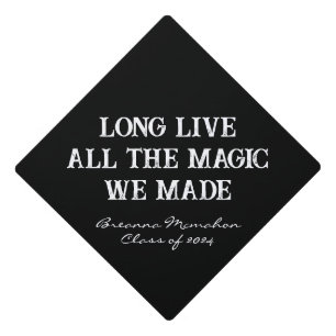 Black and White Personalized with Name and Quote Graduation Cap Topper