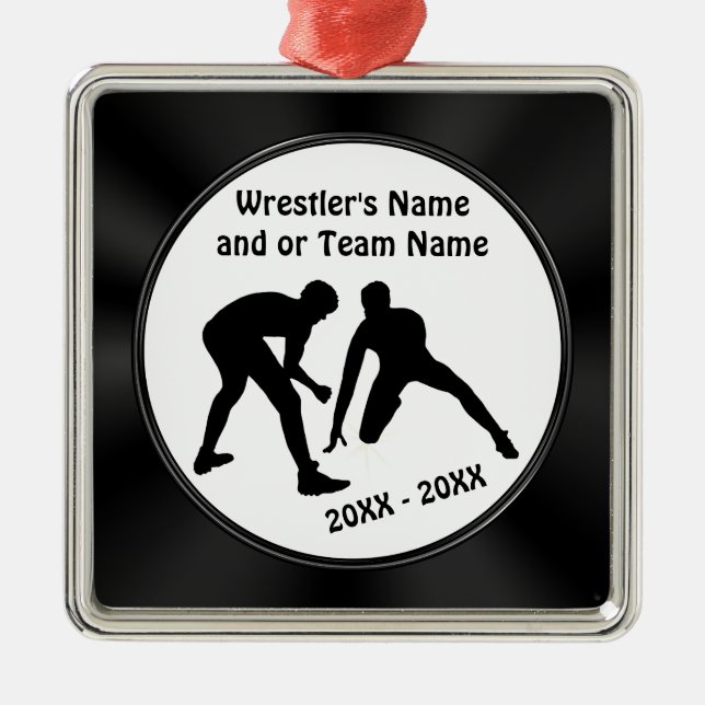 Black and White Personalized Wrestling Ornaments (Front)