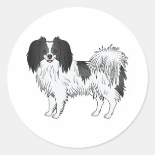 Black And White Phalène Cartoon Dog Illustration Classic Round Sticker