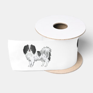 Black And White Phalène Cartoon Dog Illustrations Satin Ribbon