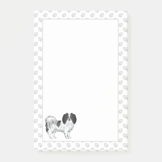 Black And White Phalène Cartoon Dog With Paws Post-it Notes (Front)
