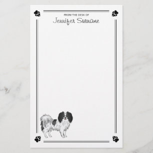 Black And White Phalène Dog With Paws And Text Stationery