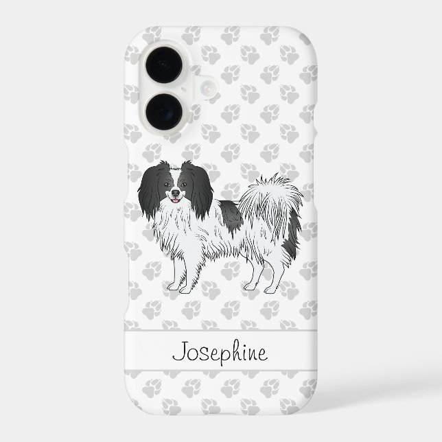 Black And White Phalène With Paws And Custom Name (Back)
