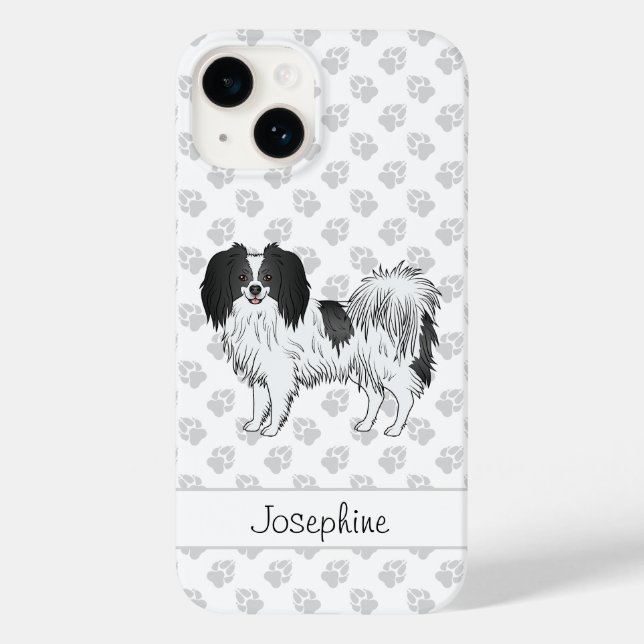 Black And White Phalène With Paws And Custom Name Case-Mate iPhone Case (Back)