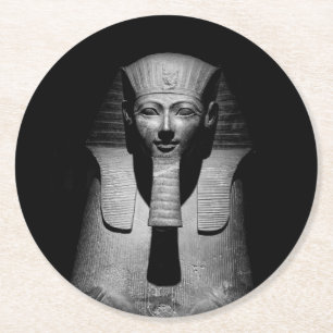 Black and white pharaoh king round paper coaster