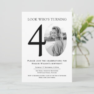 Black and White Photo 40th Birthday Invitation