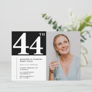 Black and White Photo 44th birthday Invitations 