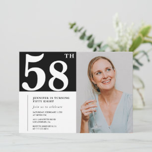 Black and White Photo 58th birthday Invitations 