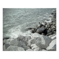 Black and White Photo a Rocky Ocean Shore