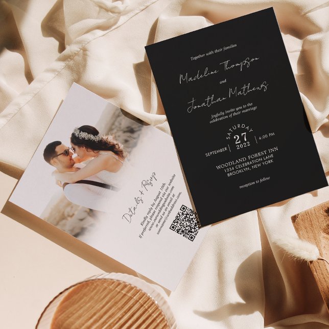 Black and White Photo Budget Wedding QR Code Rsvp Invitation (Creator Uploaded)