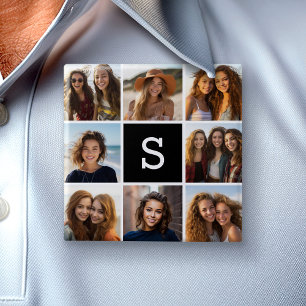 Black and White Photo Collage Custom Monogram 2 Inch Square Button
