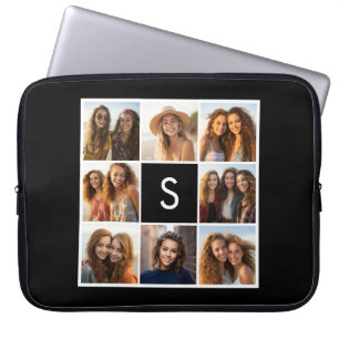 Black and White Photo Collage Custom Monogram Laptop Sleeve