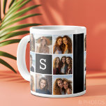 Black and White Photo Collage Custom Monogram Large Coffee Mug<br><div class="desc">You can use Instagram photos for this design. Use 8 square photos to create a unique and personal gift. Or you can keep the hipster puppy and make a trendy keepsake. If you need to adjust the pictures,  click on the customize tool to make changes.</div>
