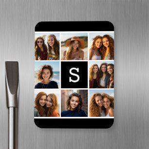 Black and White Photo Collage Custom Monogram Magnet