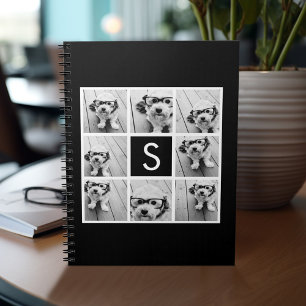 Black and White Photo Collage Custom Monogram Notebook