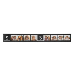 Black and White Photo Collage Custom Monogram Satin Ribbon