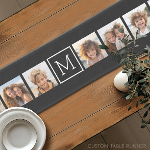 Black and White Photo Collage Custom Monogram Short Table Runner