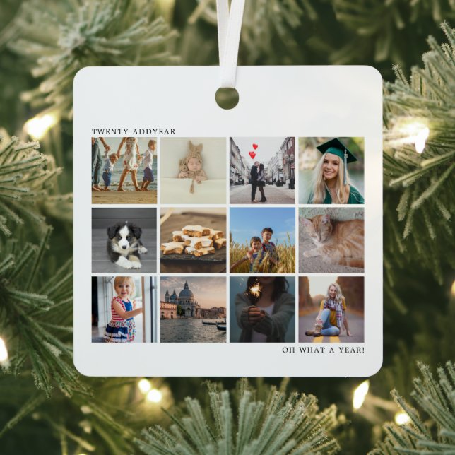 Black and White Photo Collage Family Christmas Metal Ornament (Insitu)